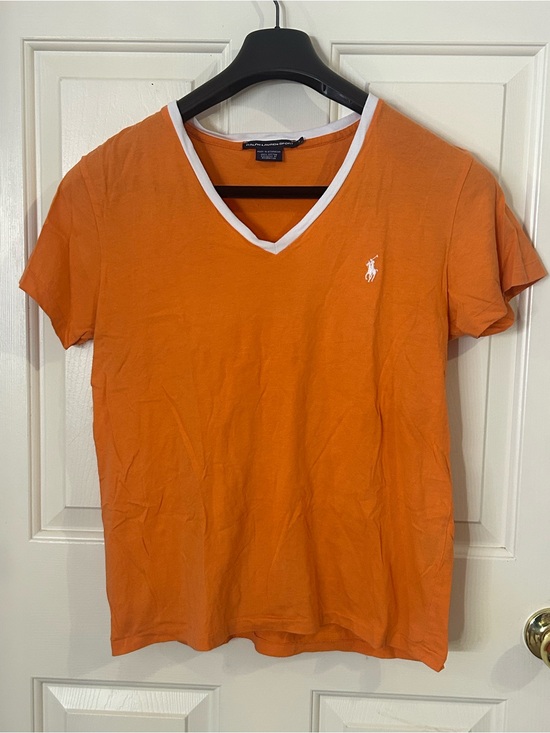 Ralph Lauren Sport Tops - Ralph Lauren Sport Women’s Large Orange V Neck Short Sleeve Pony Logo T Shirt